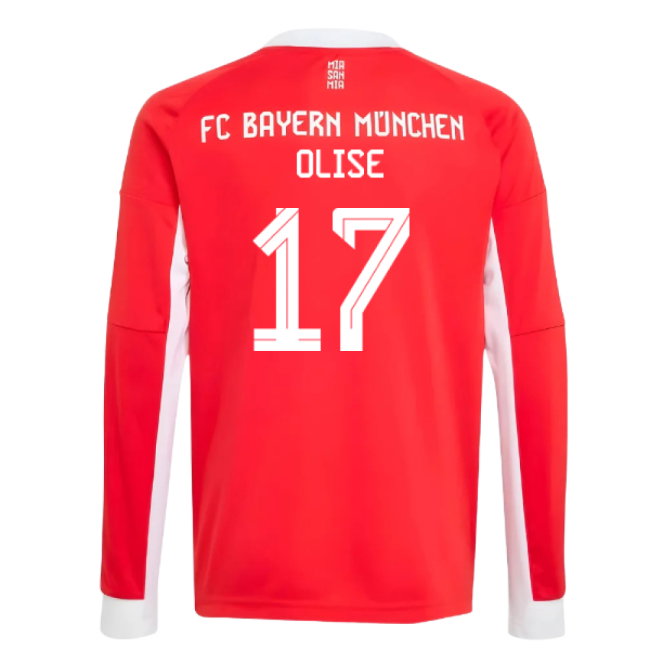 2025-2026 Bayern Munich Long Sleeve Home Shirt (Kids) (Olise 17)-SoccerKits Hub | Buy Soccer Jerseys Online